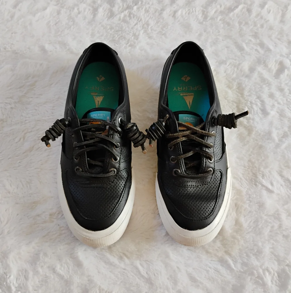 Sperry Top Sider Black Leather Sneakers